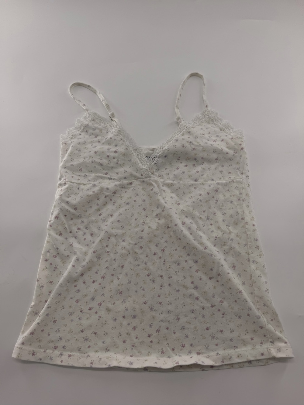 Brandy Melville White Lace Tank Top Floral Purple Flowers Dainty Made in Italy